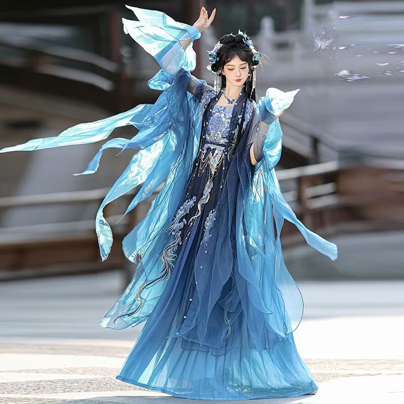 Hanfu Dress Women Chinese Embroidered Navy Hanfu Suits Female Halloween Carnival