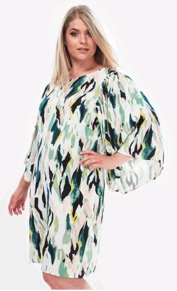 NWT Abstract Print Wide Bell Sleeves Plus Dress 24 Office Party Shower JunaRose