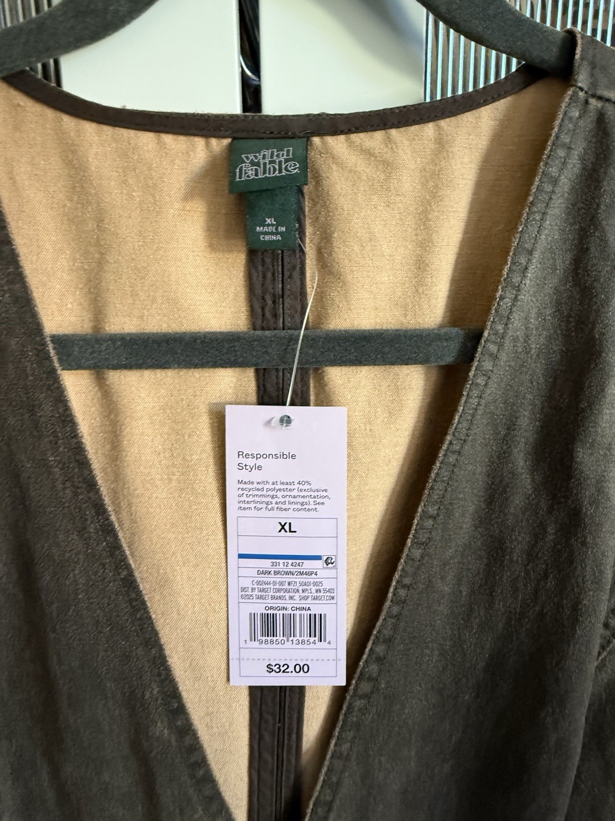 Wild Fable Brown Solid Twill Mini A-Line Dress V-Neck Sleeveless Belted XL