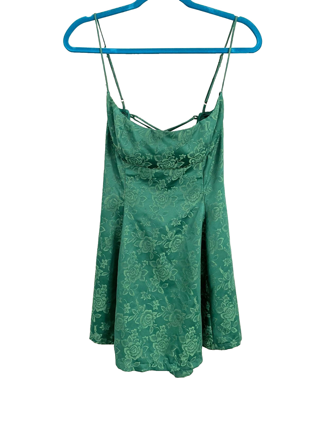 Lucy in the Sky Womens M Green Floral Jacquard Mini Dress Lace Up Back Party