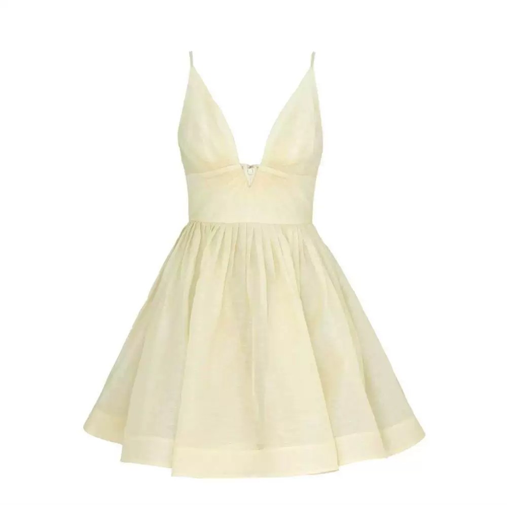 NWT Zimmermann Pre-Spring Summer New V-Neck Lemon Yellow Cami Elegant Mini Dress