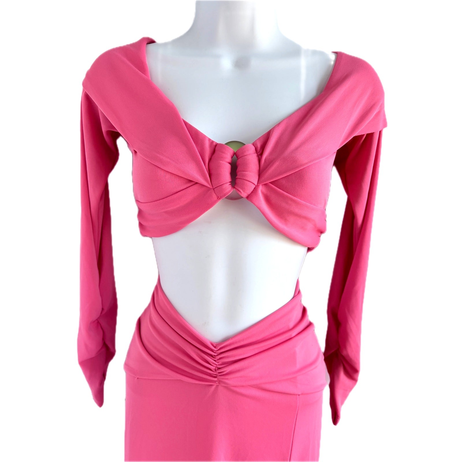 NWT DUNDAS x REVOLVE Elowen Maxi Dress Womens M Sexy Chic Hot Pink Y2K Bardot