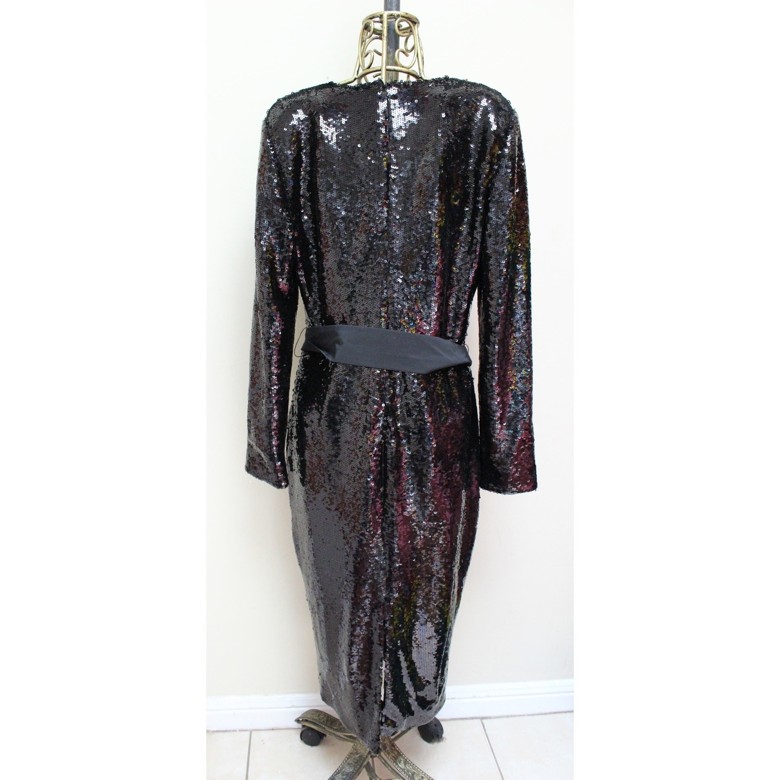 NWT Veronica Beard Black Dalyn Sequin Bow Midi Dress Size 16