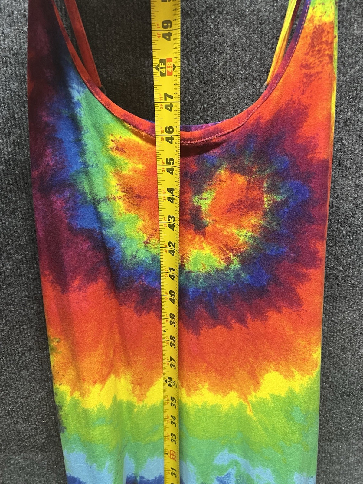 Tie Dye Multicolor Rainbow Spiral Scoop Neck Spaghetti Strap Maxi Dress S