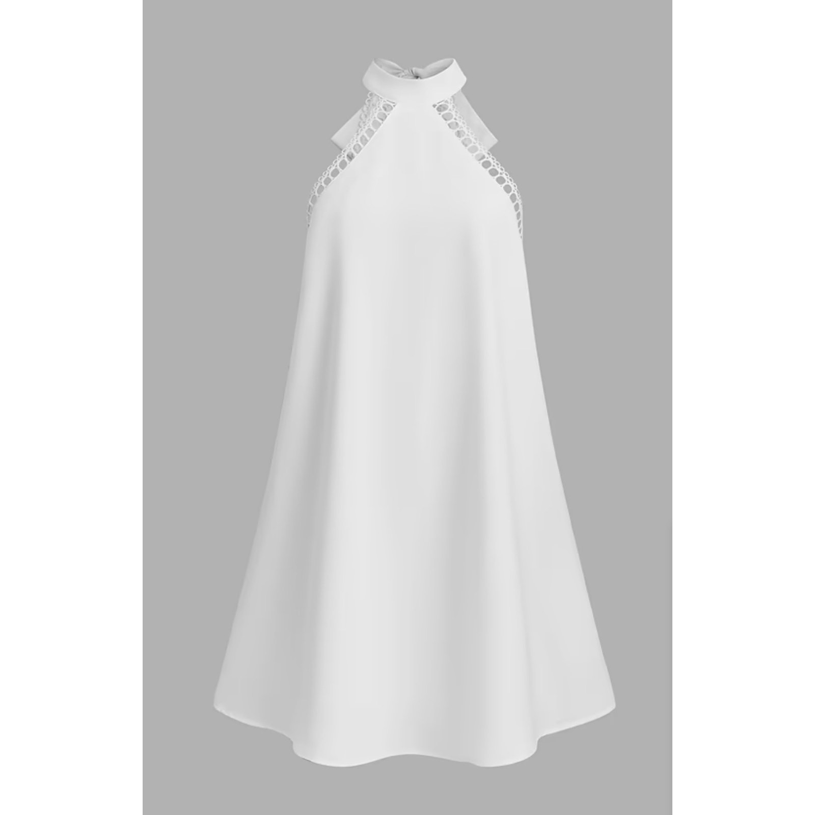 Lace Halter Mini White Backless Sundress Ties at High Neck Delicate Crochet NWT