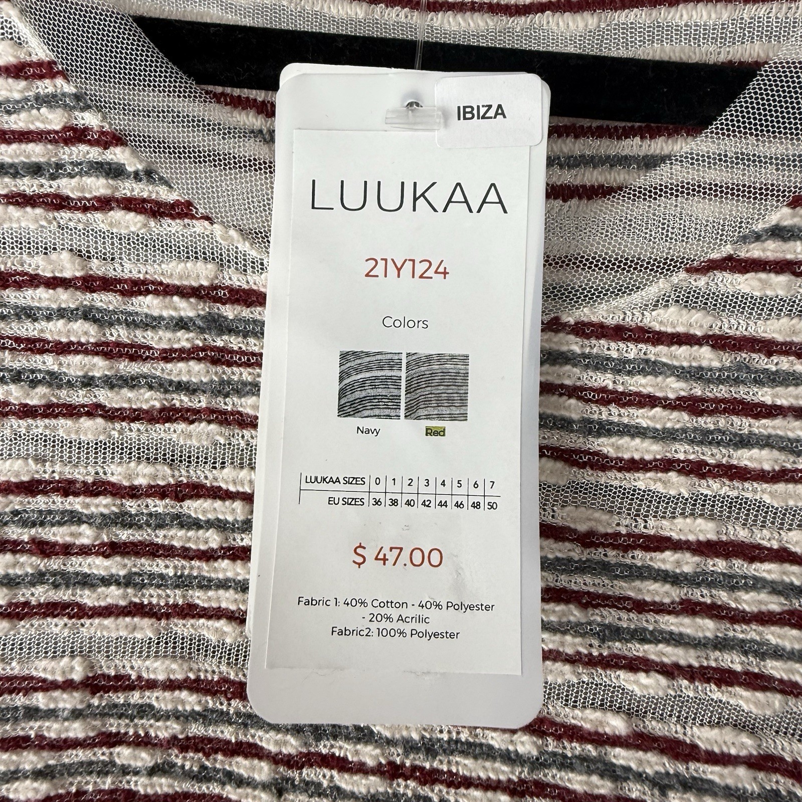 Luukaa Dress Cream Red Gray Stripe Sheer Mesh Sz 10 Lagenlook Art To Wear NEW