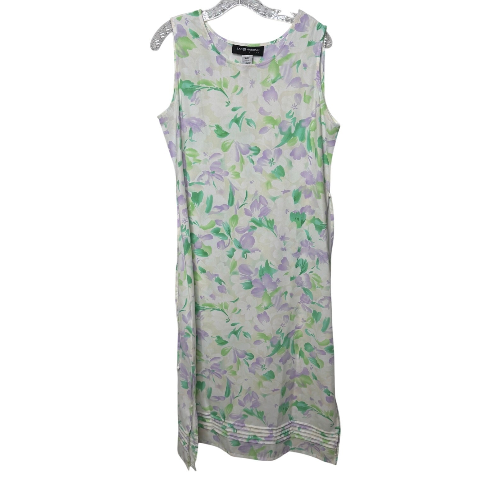 Sag Harbor 90s Y2K Petite 12P Floral Midi Dress Sleeveless Green Purple Summer