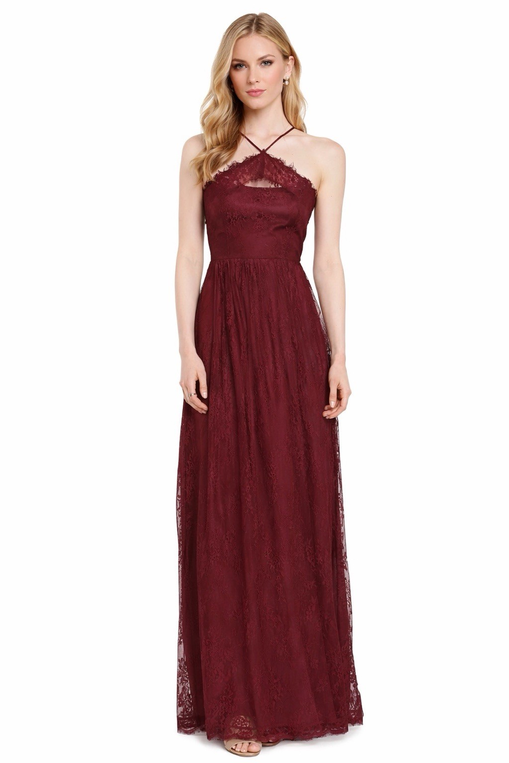 Heartloom Belle Burgundy Lace Halter Maxi Dress size XS Gown AAK