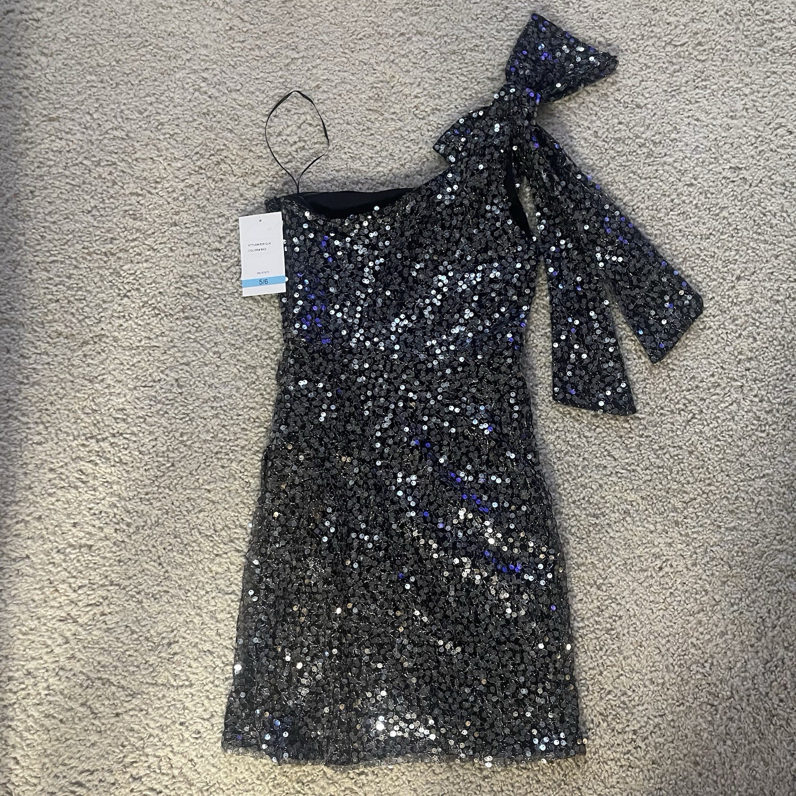 Violet Weekend Black Sequined One-Shoulder Sheath Mini Dress Size 5/6 NWT