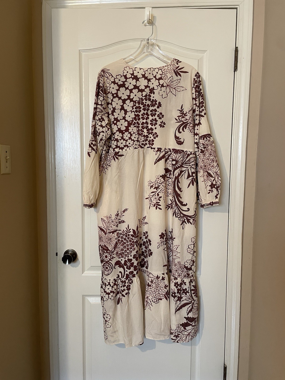 Johnny Was Aquijio Tiered Bishop Sleeve Floral Cotton Blend Midi Dress Size XL