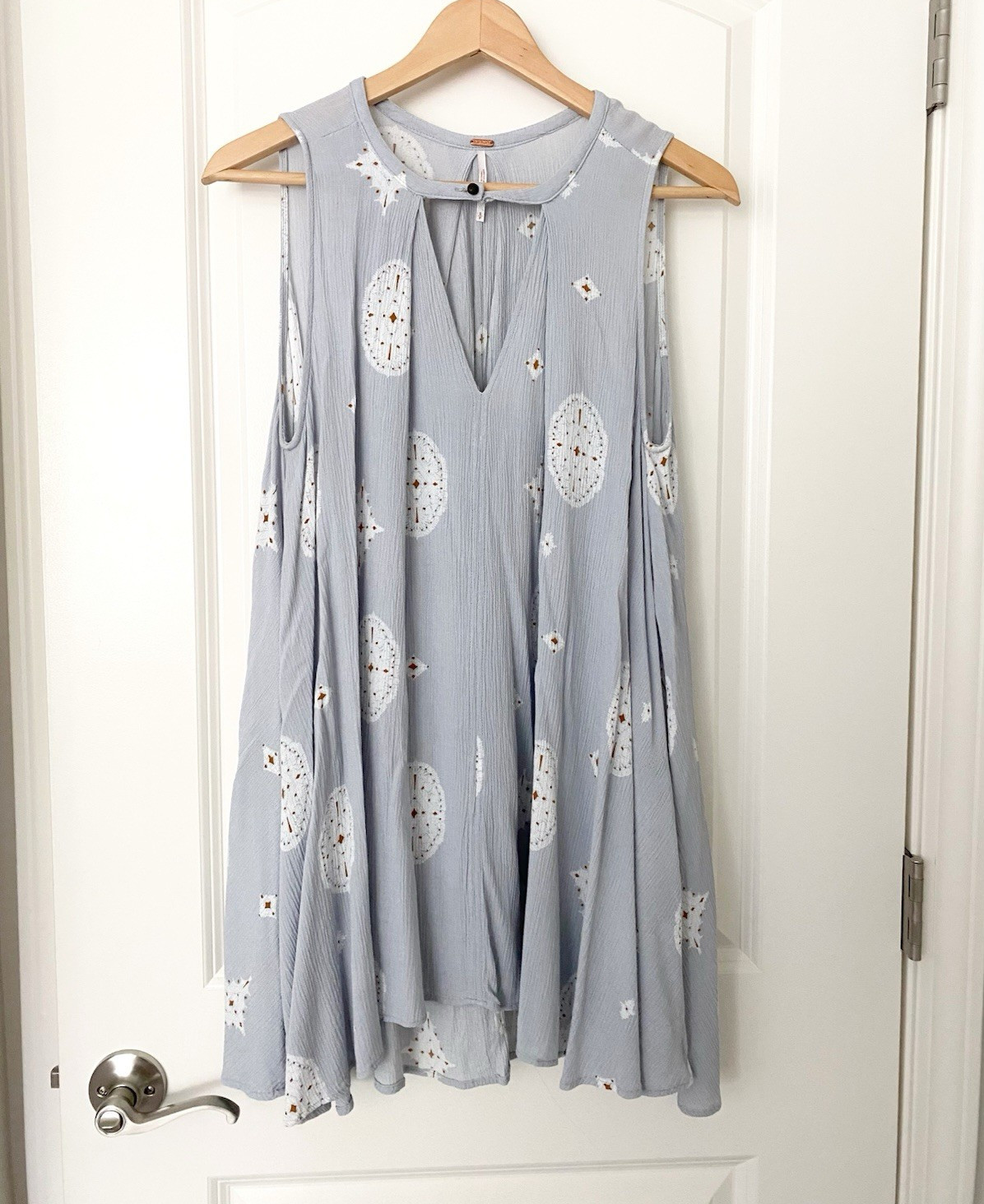Free People Geometric A-Line Boho Sleeveless Short Dress Pockets Keyhole S