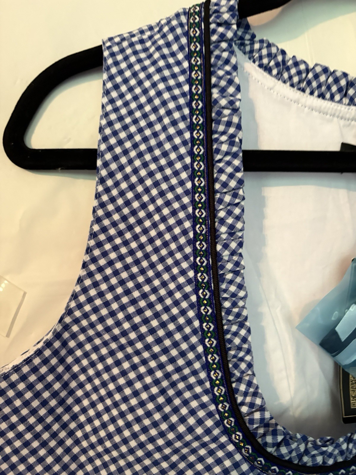 NWT GloryStar Gingham Blue Bavarian Dirndl Oktoberfest Dress Zip Up Lace Large