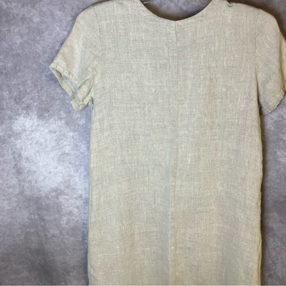 Sunbelt Beige Linen Shift Dress Summery Rustic Minimalist Medium Pockets Classy