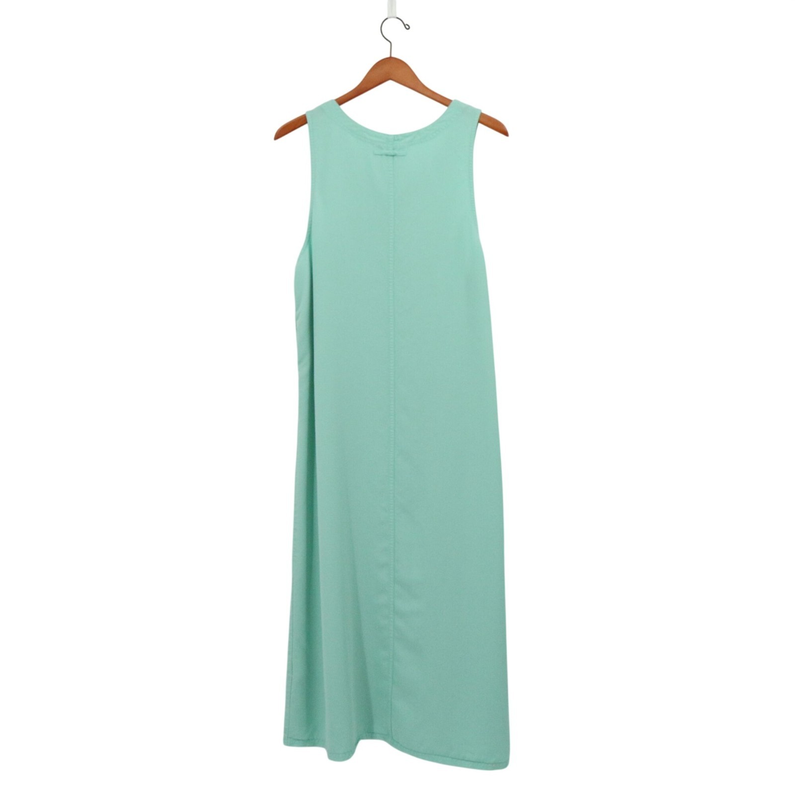 Amy K Su AKS Tencel Pinafore Jumper Maxi Buttoned Pockets Mint Green Dress M