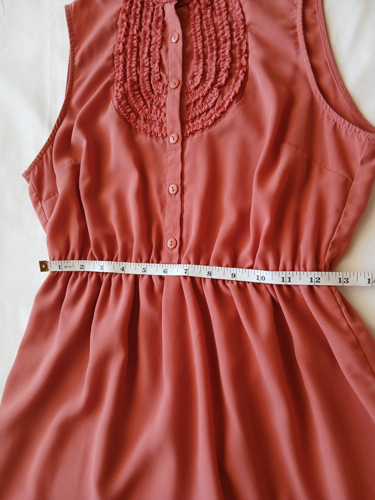 FOREVER 21 Pink Solid Chiffon Sleeveless High Neck Ruffle A-Line Dress M