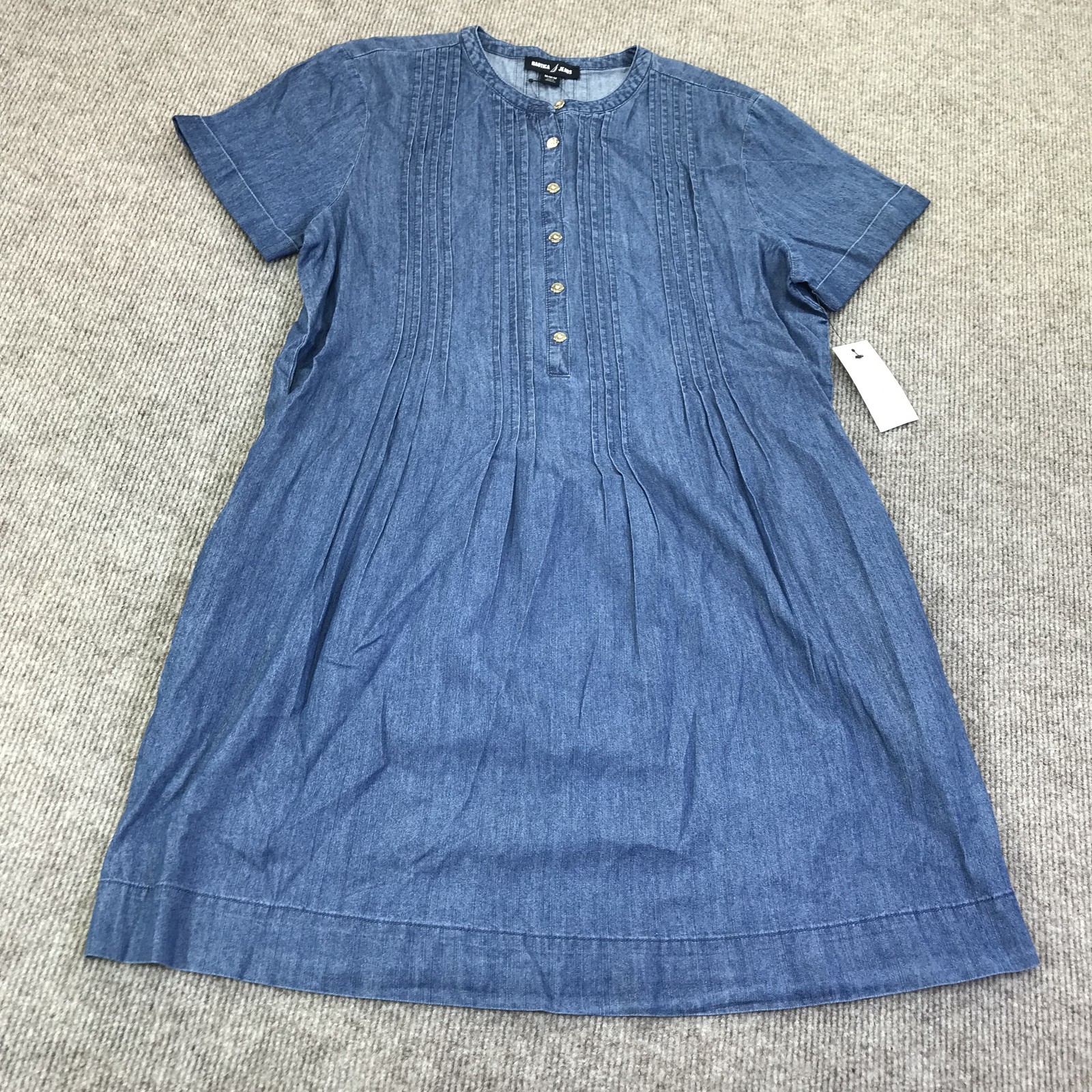 Nautica Jeans Dress Womens Medium Blue Denim Pleated Shift Laguna Beach Casual