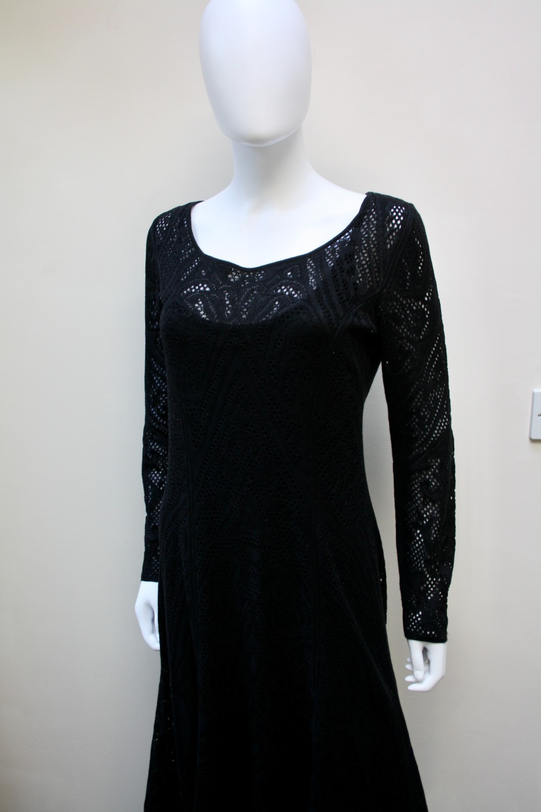 Peruvian Connection “Phoebe” Black Pima Cotton Crochet Lace Dress, M, rrp £489