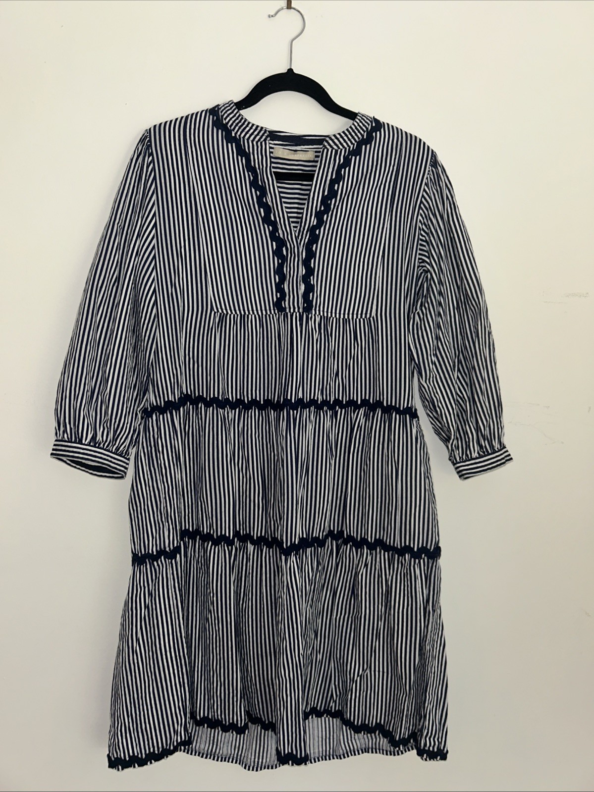 Lola Australia Navy Striped Dress Long sleeve knee length