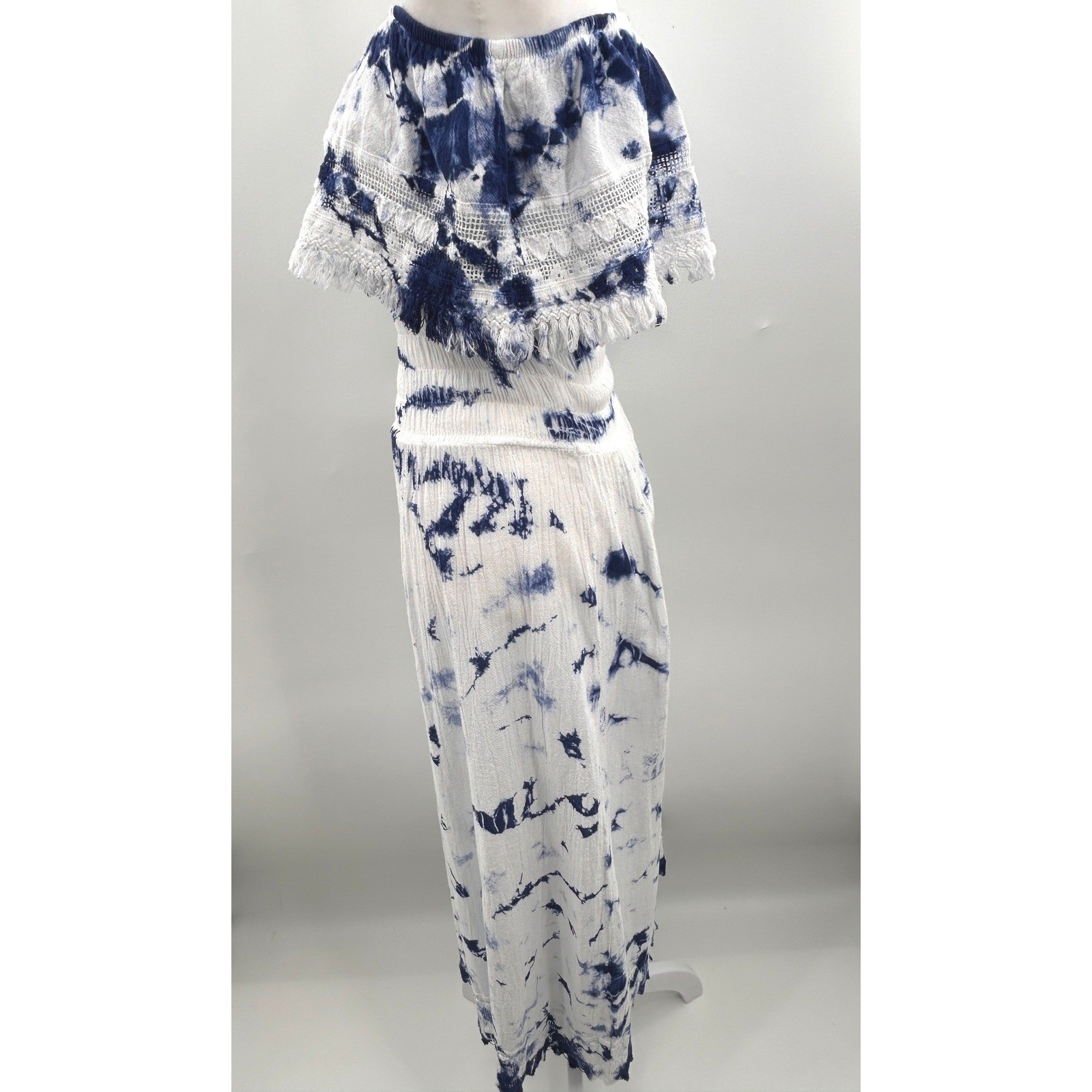 Vintage Seaspice Peruvian Cotton Tie Dye Off Shoulder Maxi Dress Small Coastal
