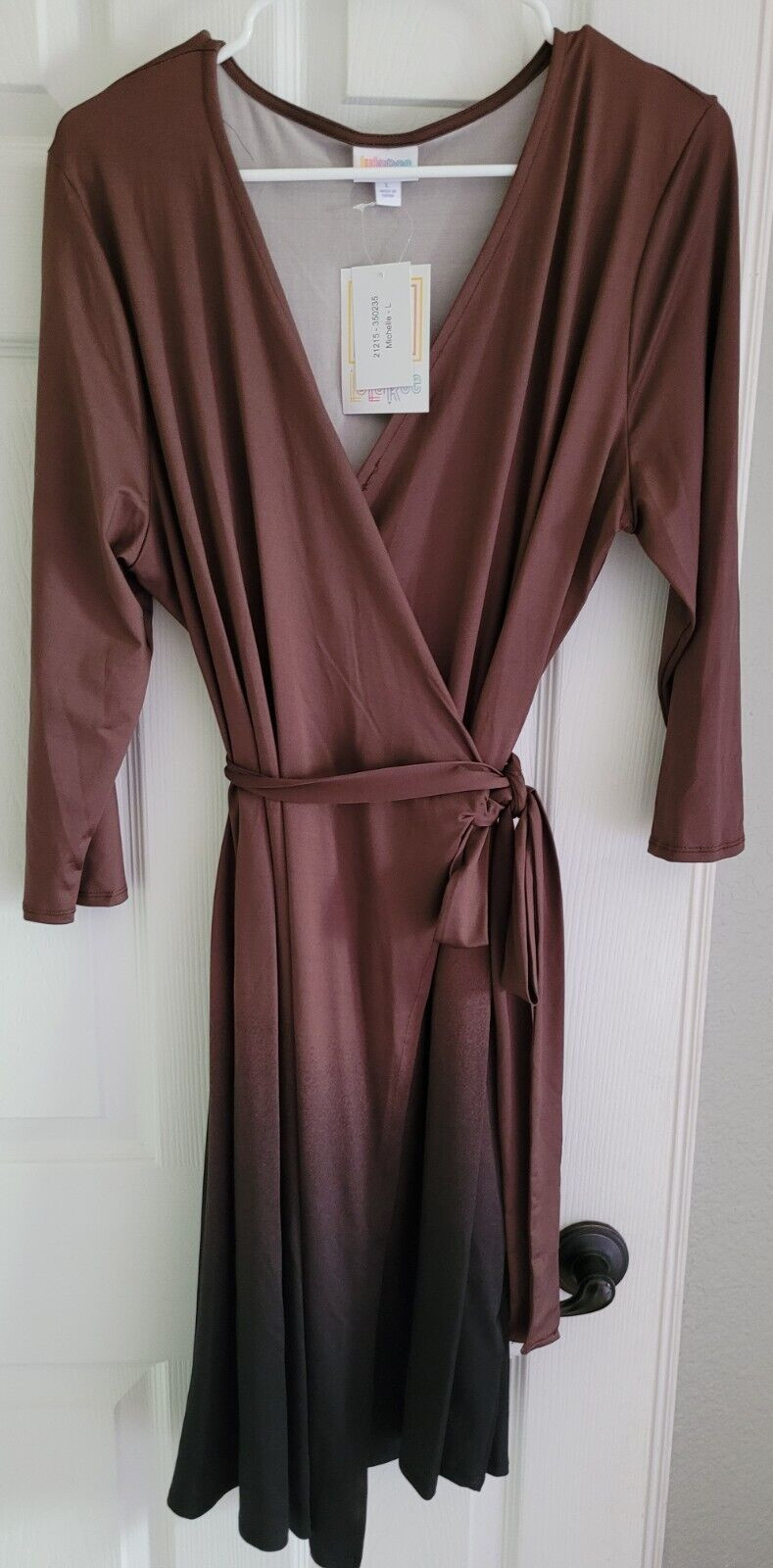 Lularoe Solid Brown Dipped Large Michelle Wrap Dress Ombre Brown to Black New!