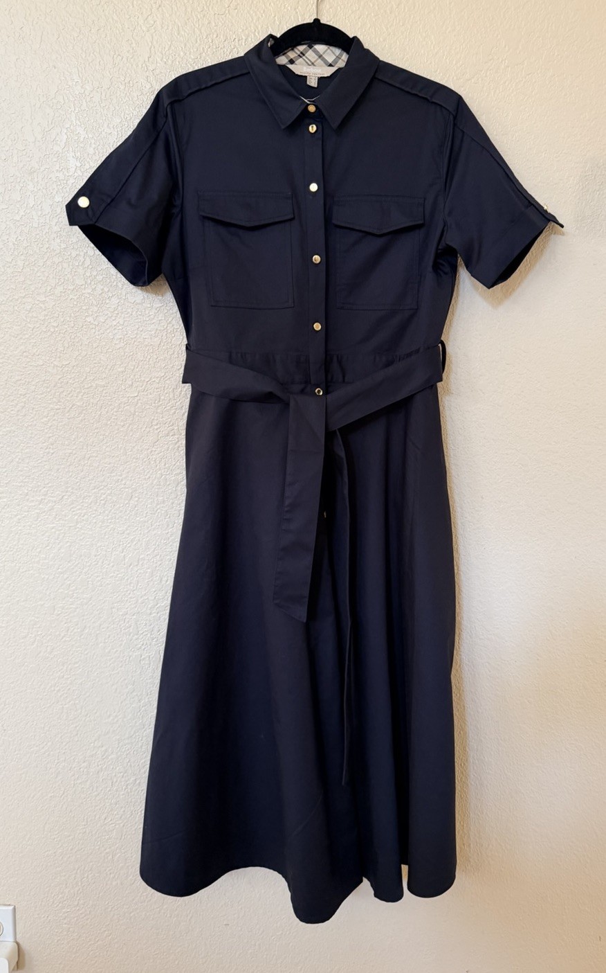 New Barbour Ivy Midi Cotton Sateen Shirt Dress in Navy Size 8 $190