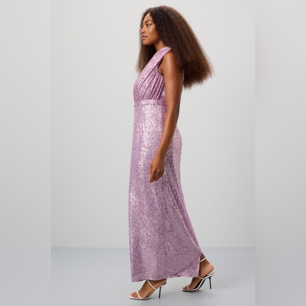 Mac Duggal 26694 Sequined Ruched One Shoulder Gown in Lilac Size 16
