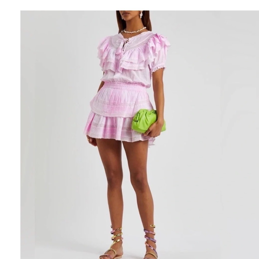 LoveShackFancy Liv Dress Peony Pink Cotton Ruffle Lace Mini XL
