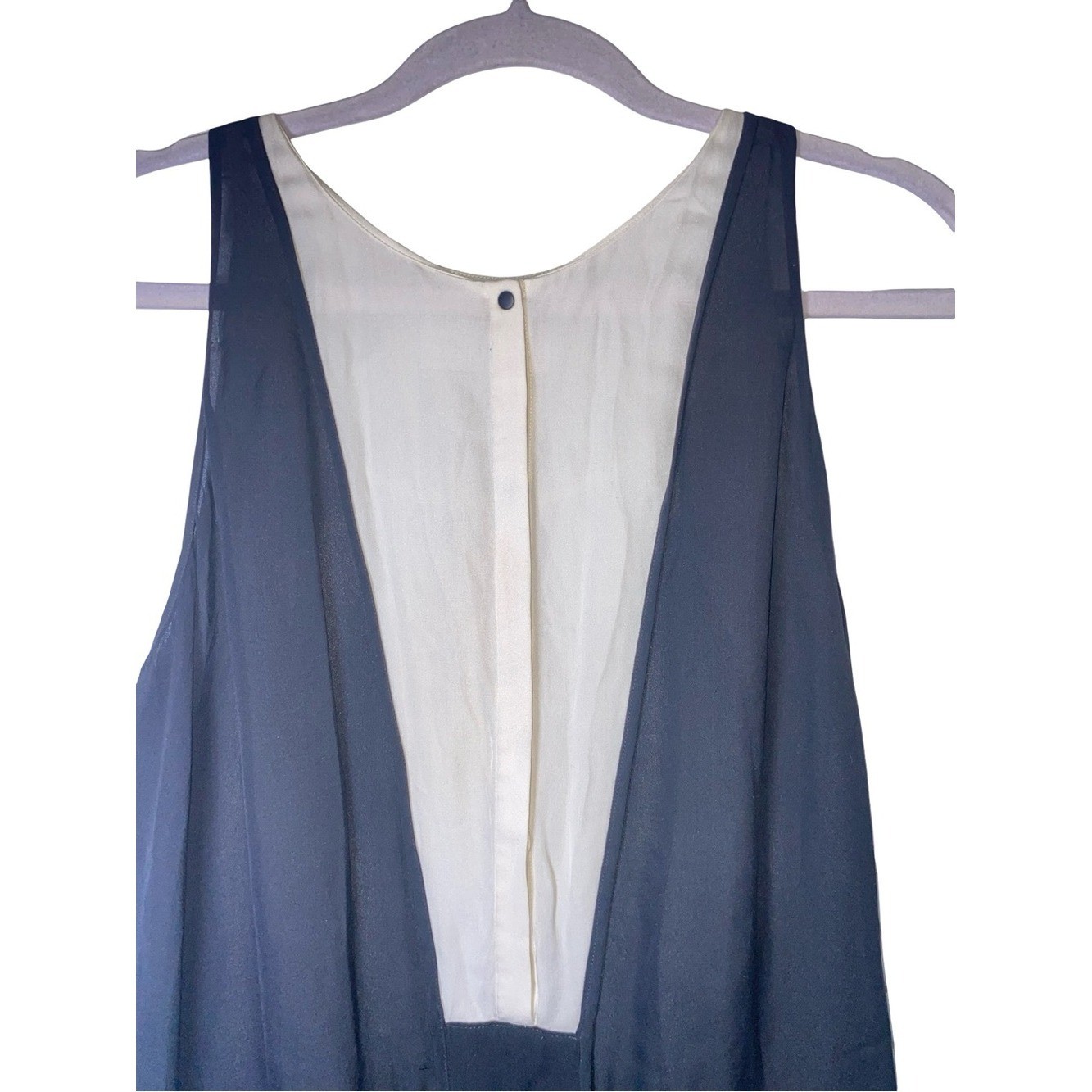 A.L.C. 100% Silk Deep V-Neck Colorblock Layered Mini Dress – Navy & White