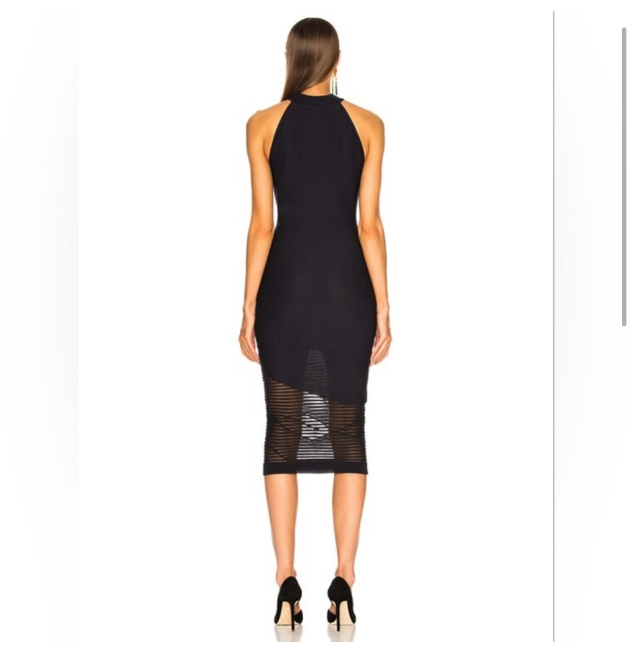 CUSHNIE ET OCHS Dark Navy Halter Mock Neck Stretch Knit Sheer Midi Dress S = 4/6