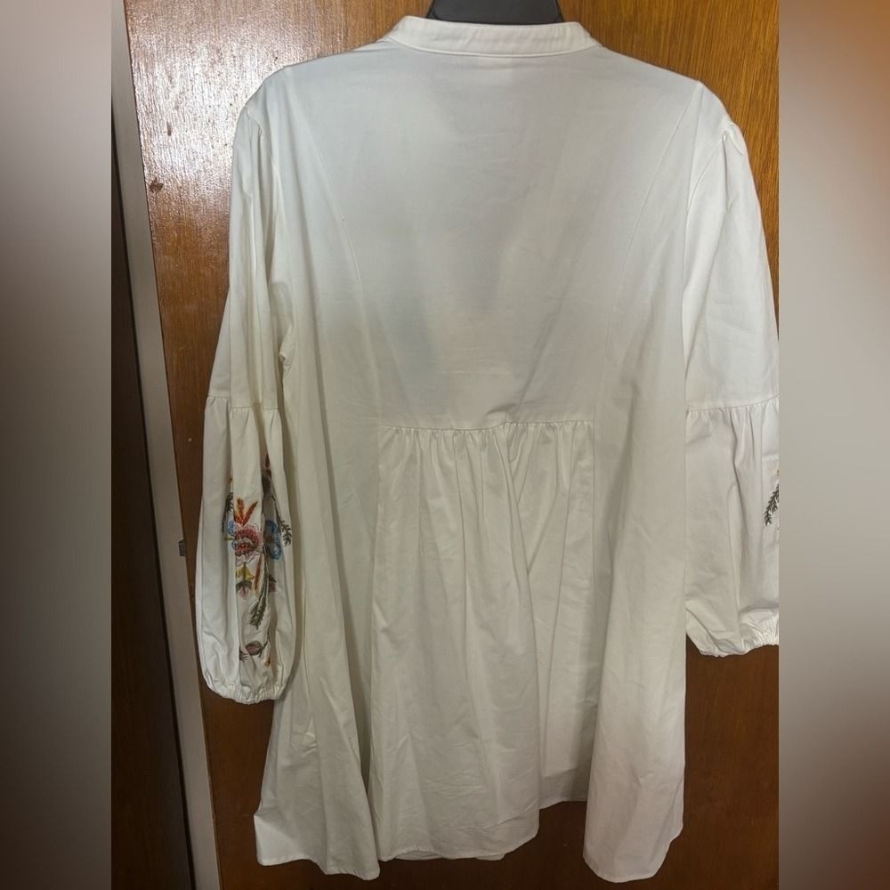 Boutique white pheasant embroidered tassle mini dress large classy luxury cotton