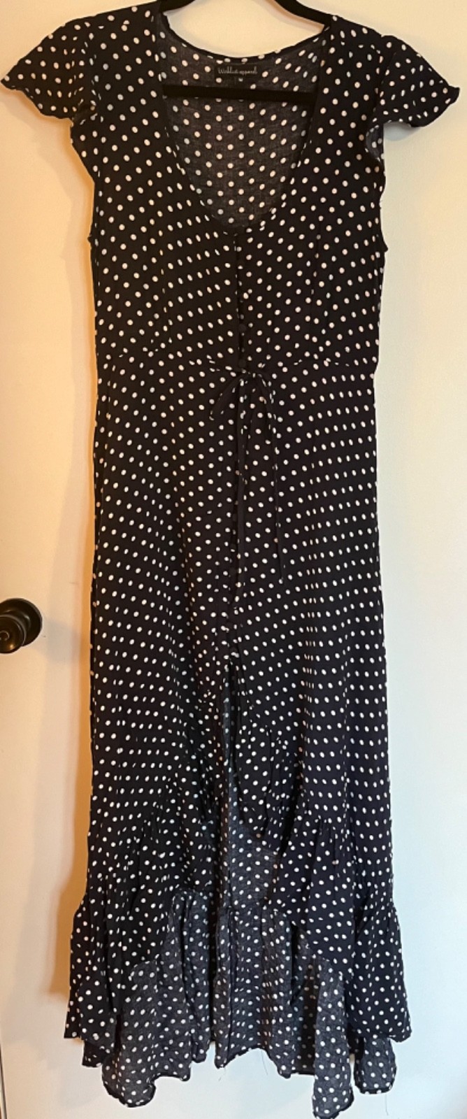 Women’s Navy Polka Dot Wishlist Apparel Hi-Lo Dress- Size 10 Cottagecore