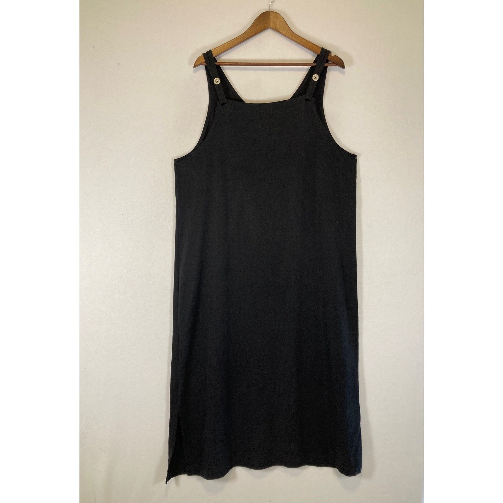 Minimalist Talbots Women L Black Tencel Lyocell Button Strap Jumper Dress Slit