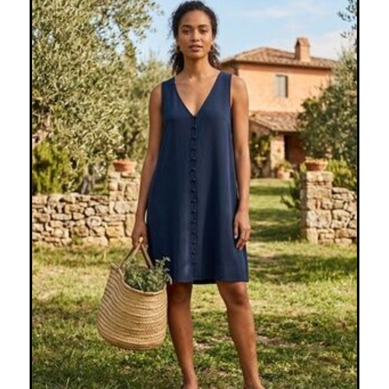 Madewell Button-Front Sleeveless Shift Tank Dress in Navy Blue – Size L (NWT)