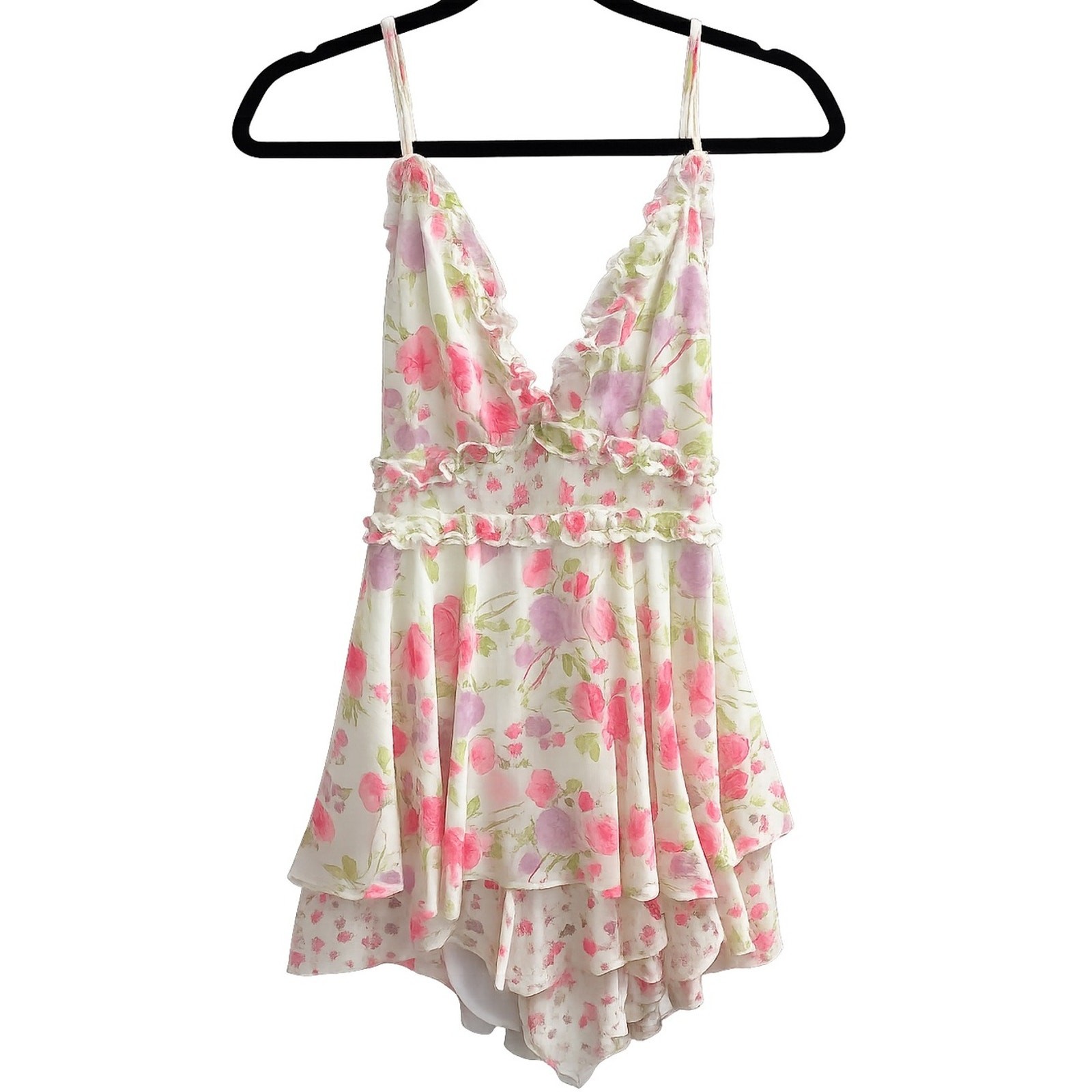 NWT Altar’d State Lilac Multi Floral Ruffle romper Cottagecore