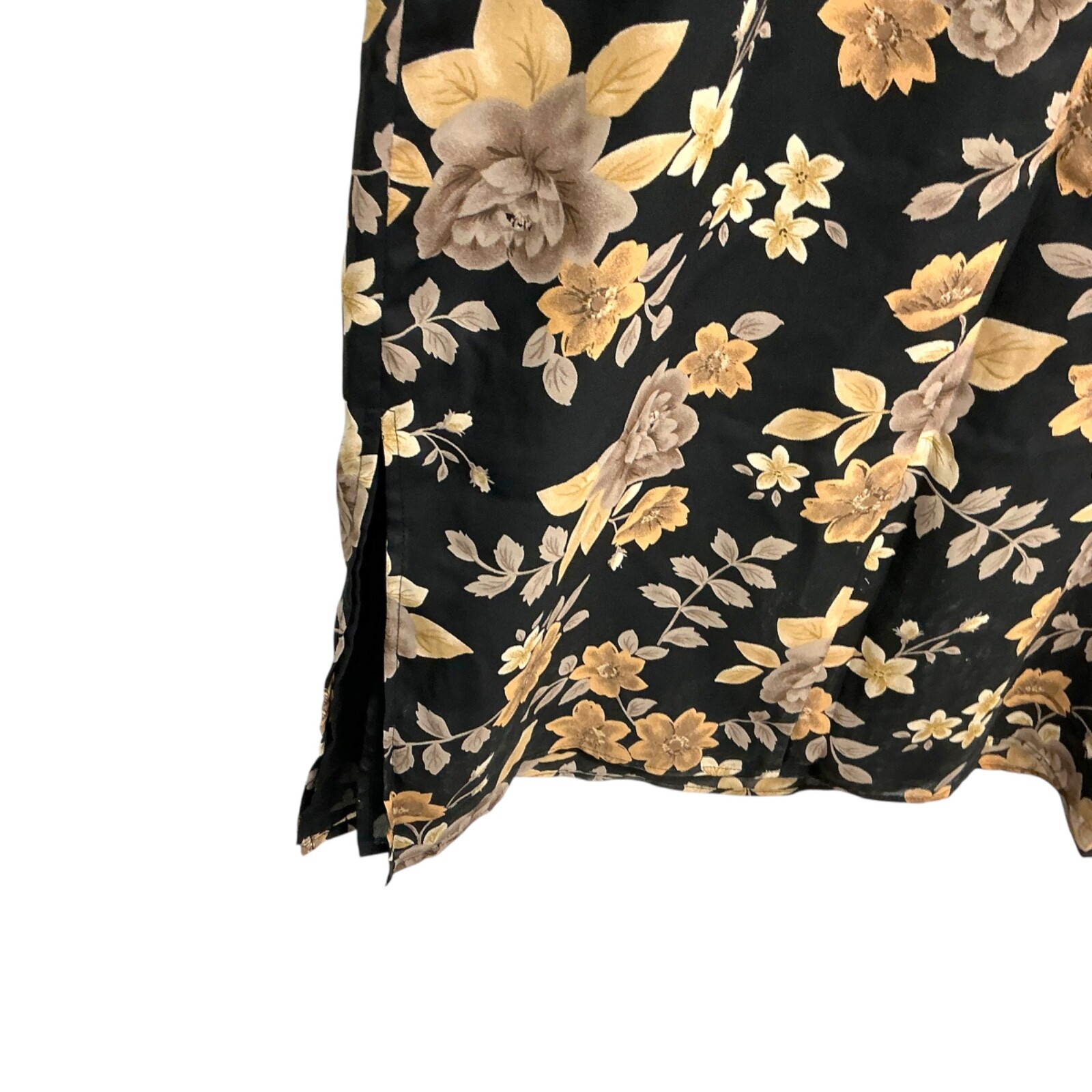 Laura Scott Dress Full Long Sleeveless Black Pencil Sz L tan Beige Floral lined