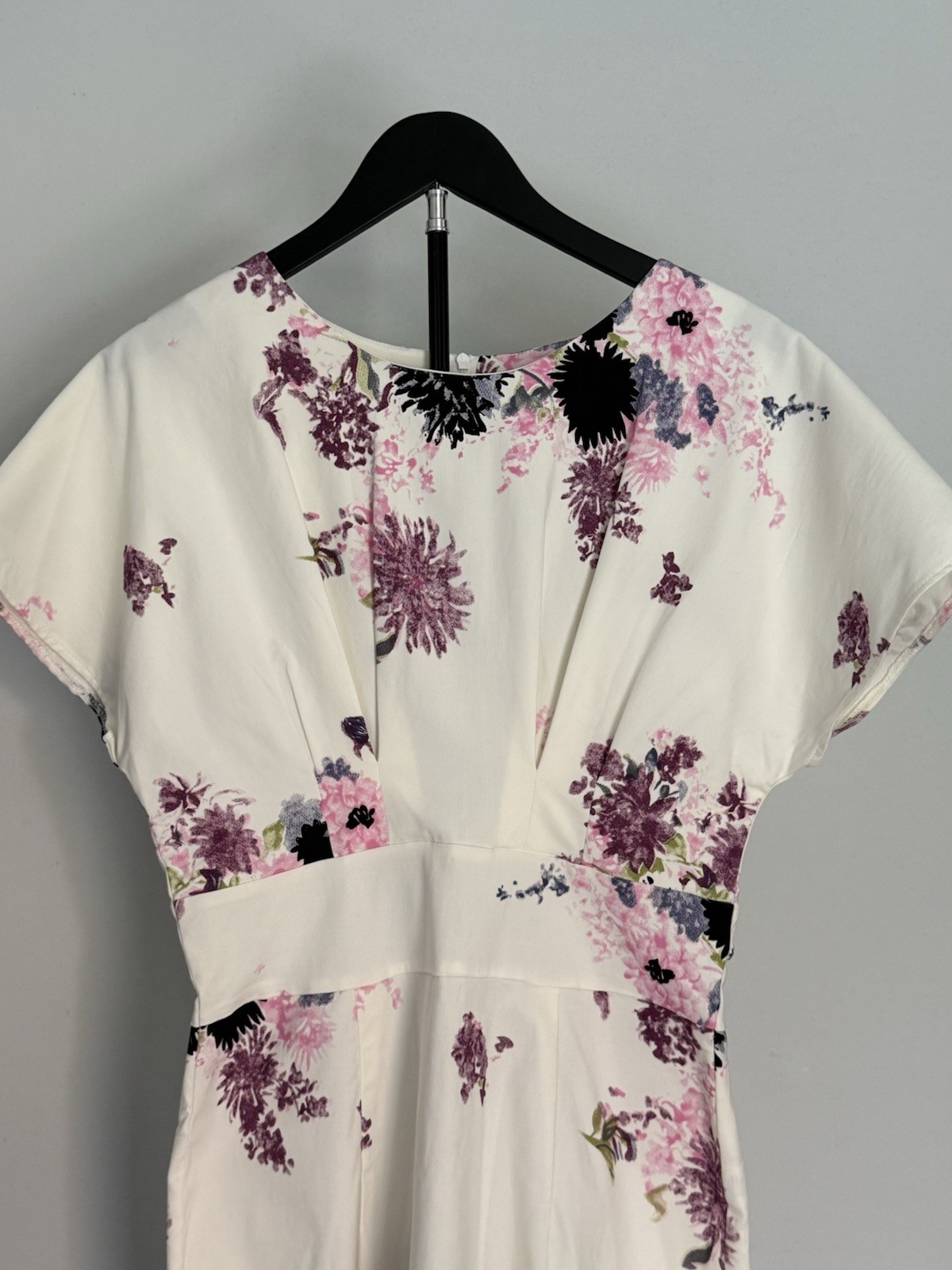 Gown Town Floral Sheath Knee Length Dress White Purple Floral Short Sleeve Large