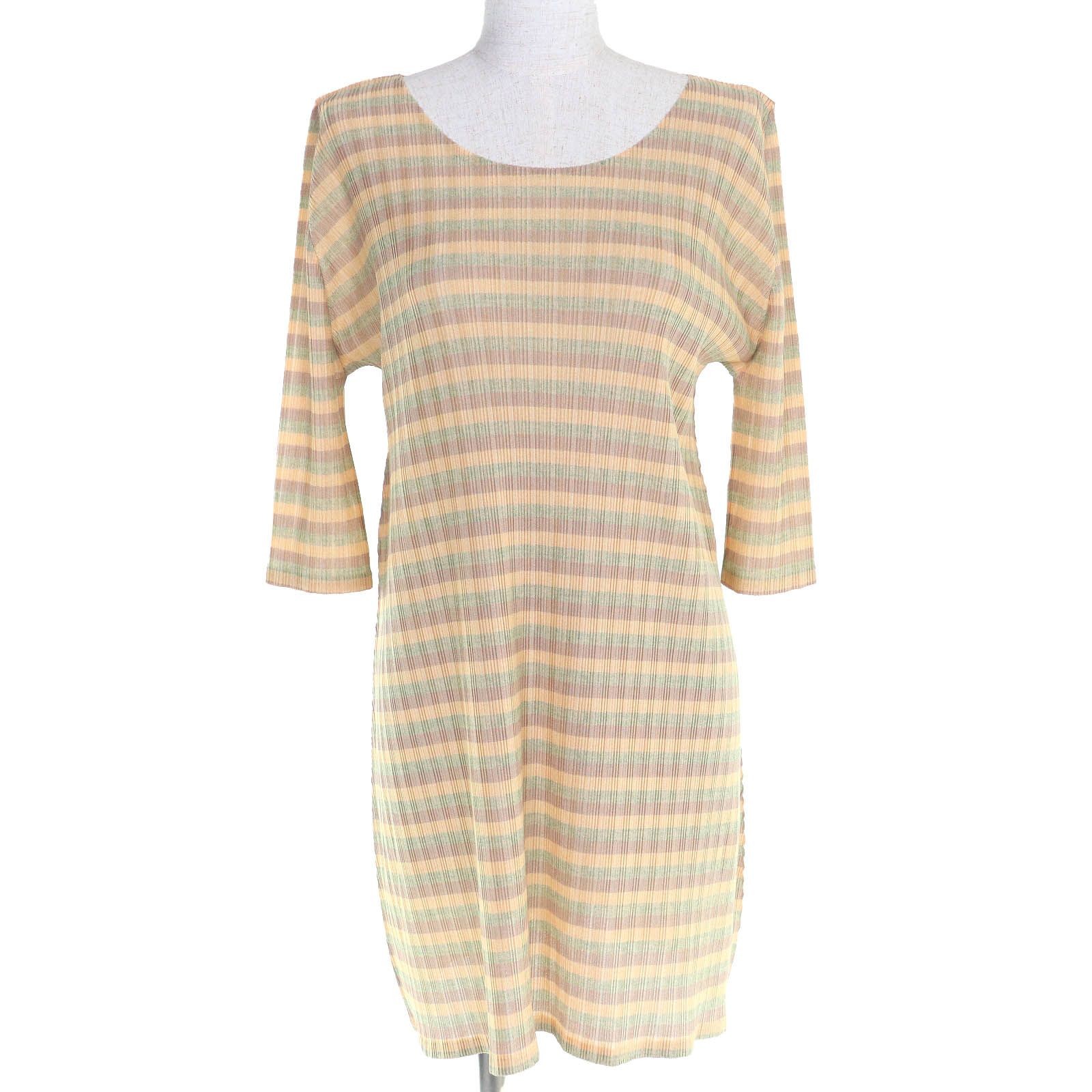 PLEATS PLEASE Pleats Please Issey Miyake PP41 FT355 Striped Crew Neck Three