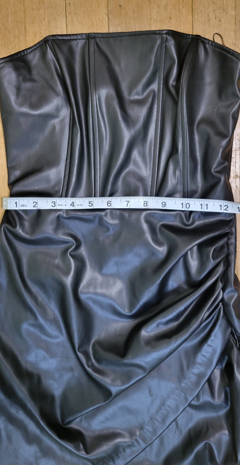 ZARA Black Strapless Faux Leather Ruched Mini Bodycon Dress Women’s M