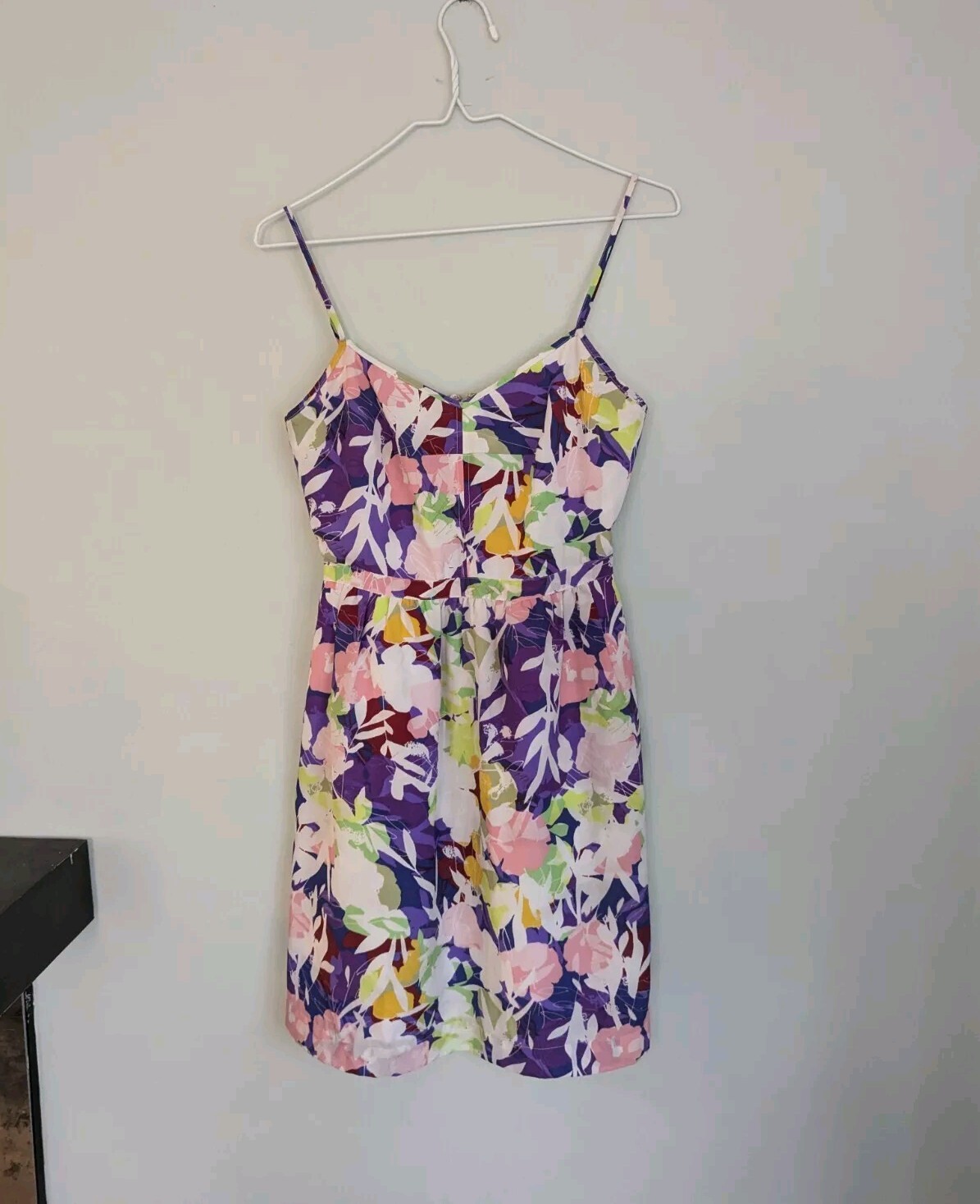 J.Crew Factory Seaside Cami Dress Size 0 White Purple Green Abstract Floral 158