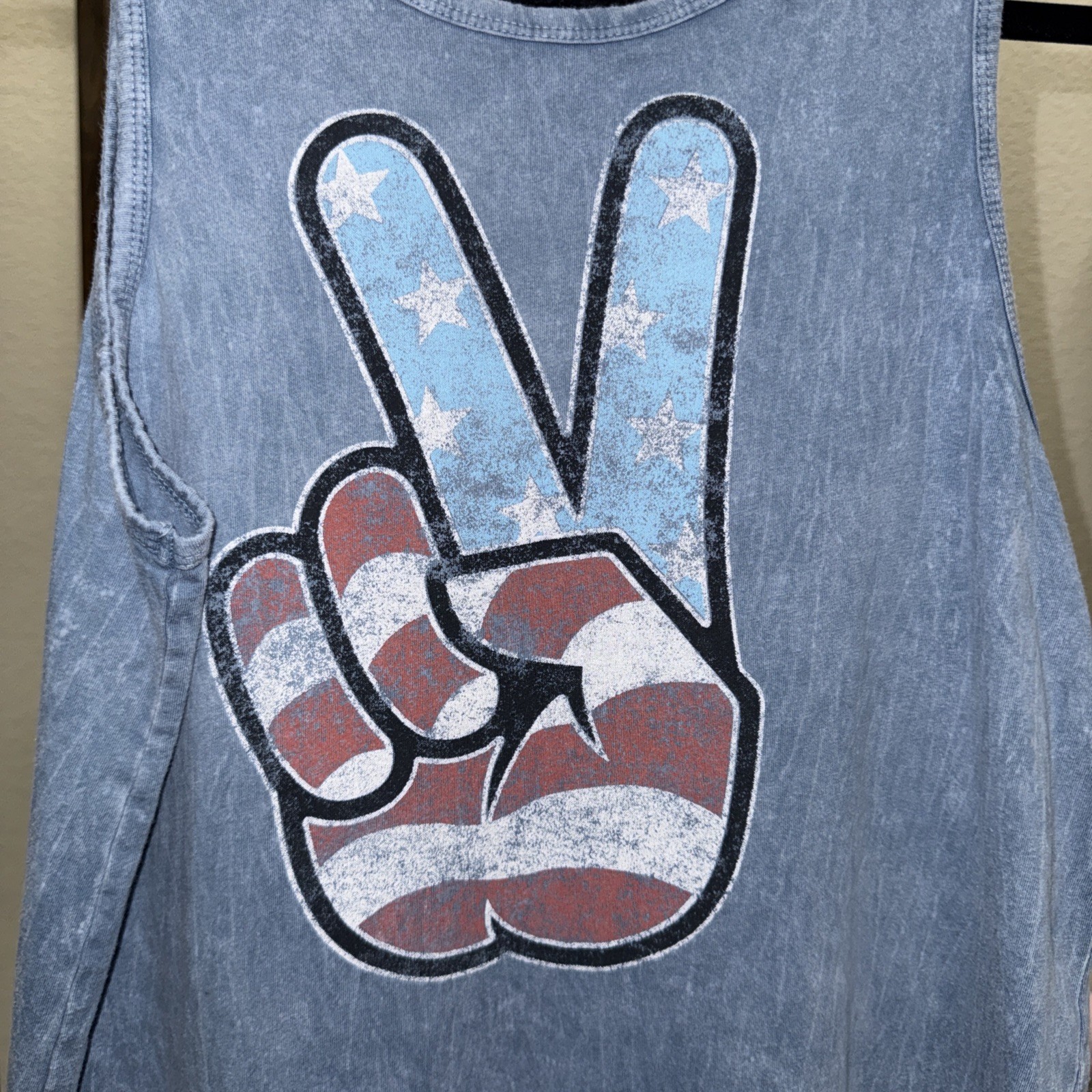 Caution to the Wind Tank Dress Peace Sign Blue Mineral Wash size Small #0158