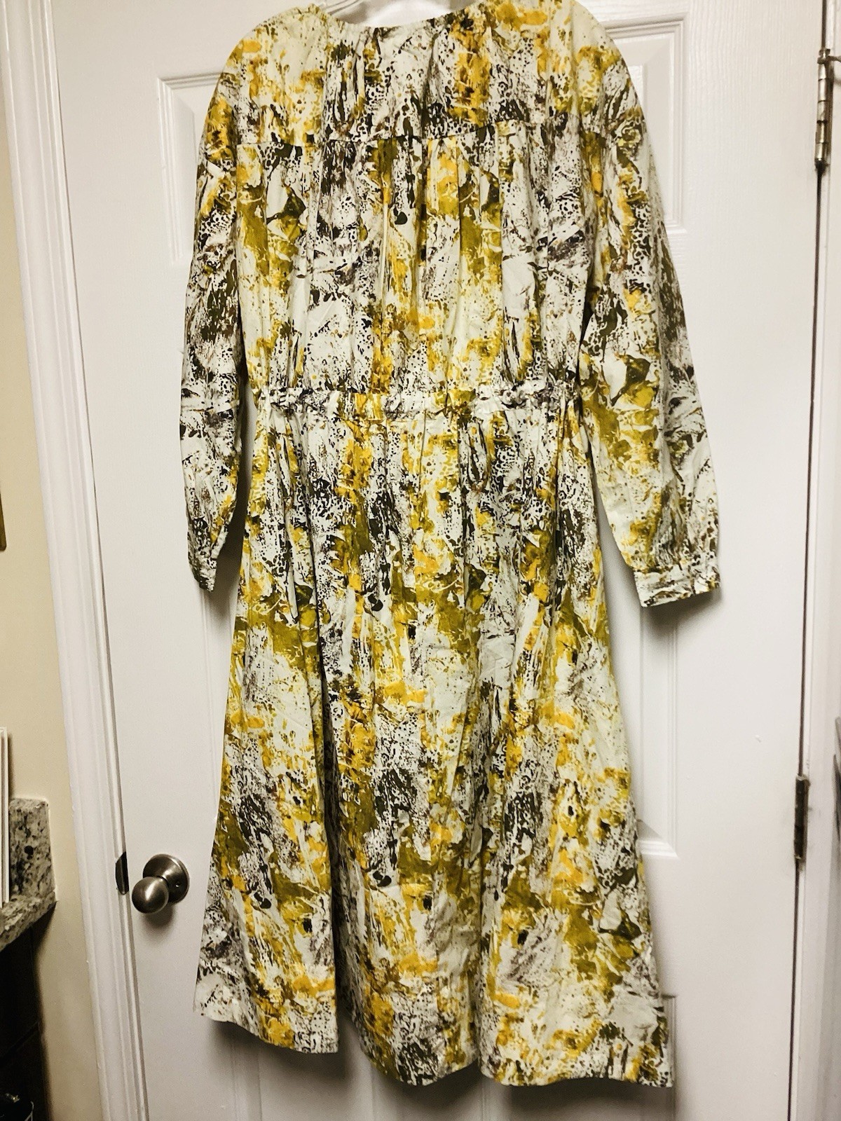 NWT $180 Banana Republic Yellow Camo Splatter Pocket Midi Shirt Dress Sz Small