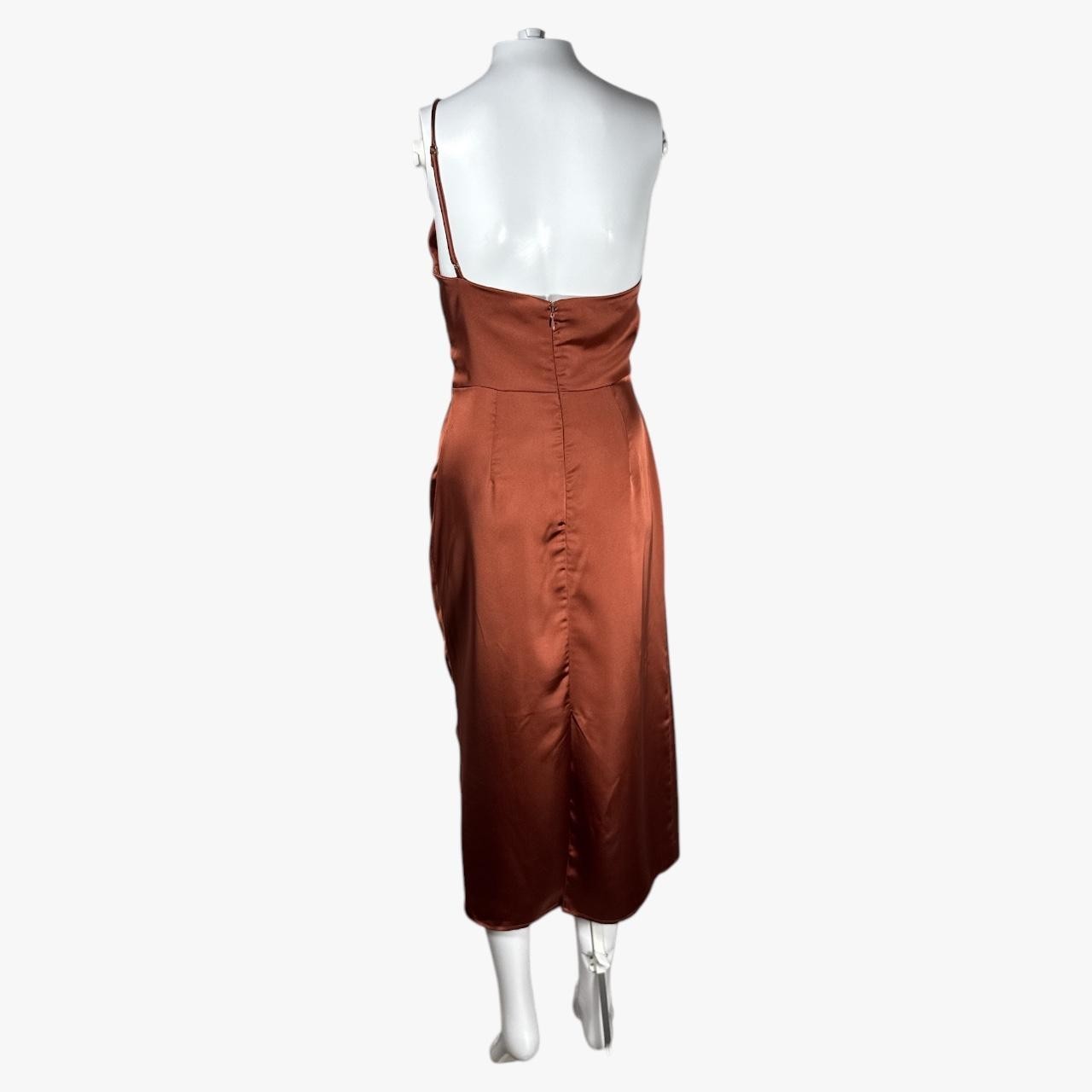 Petal & Pup Luella One Shoulder Ruched Satin Slip Midi Dress in Rust Sz 8 Party