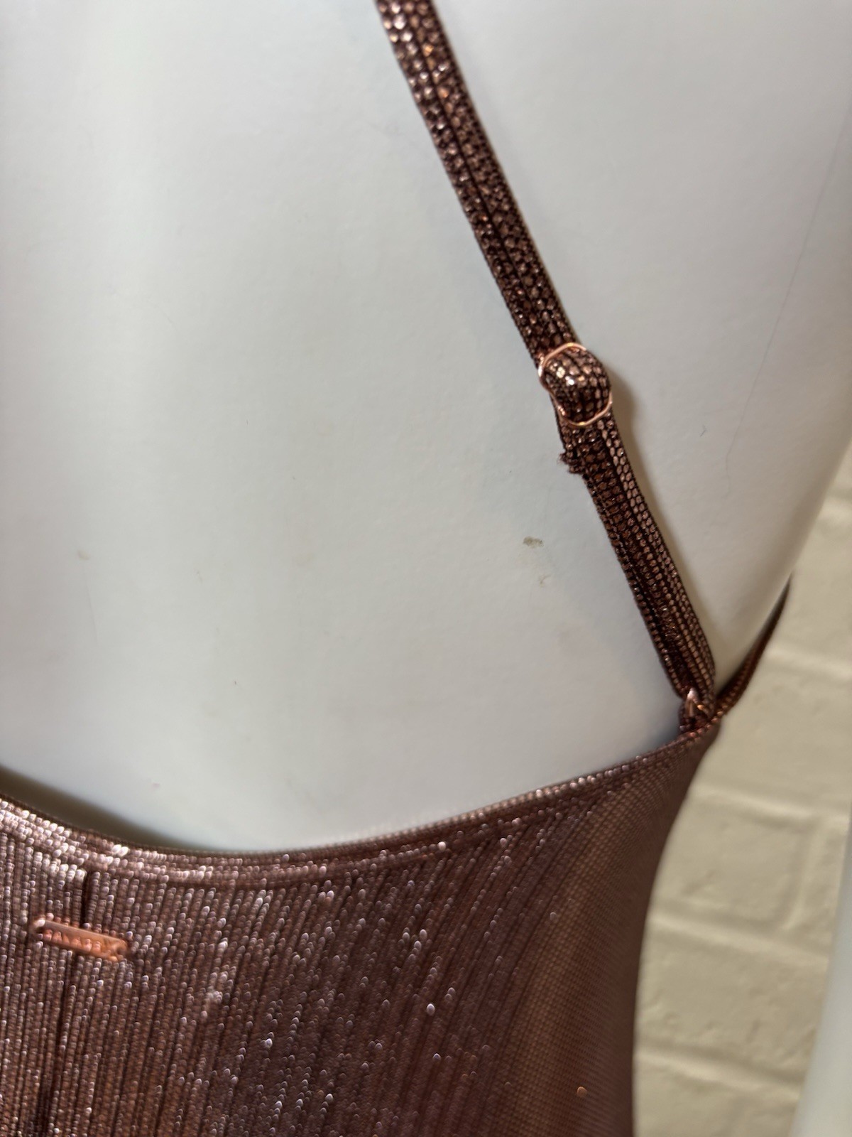 Savage X Fenty Bronze CHAIN REACTION MAXI SLIP Dress Sz M $109 Chainmail Look