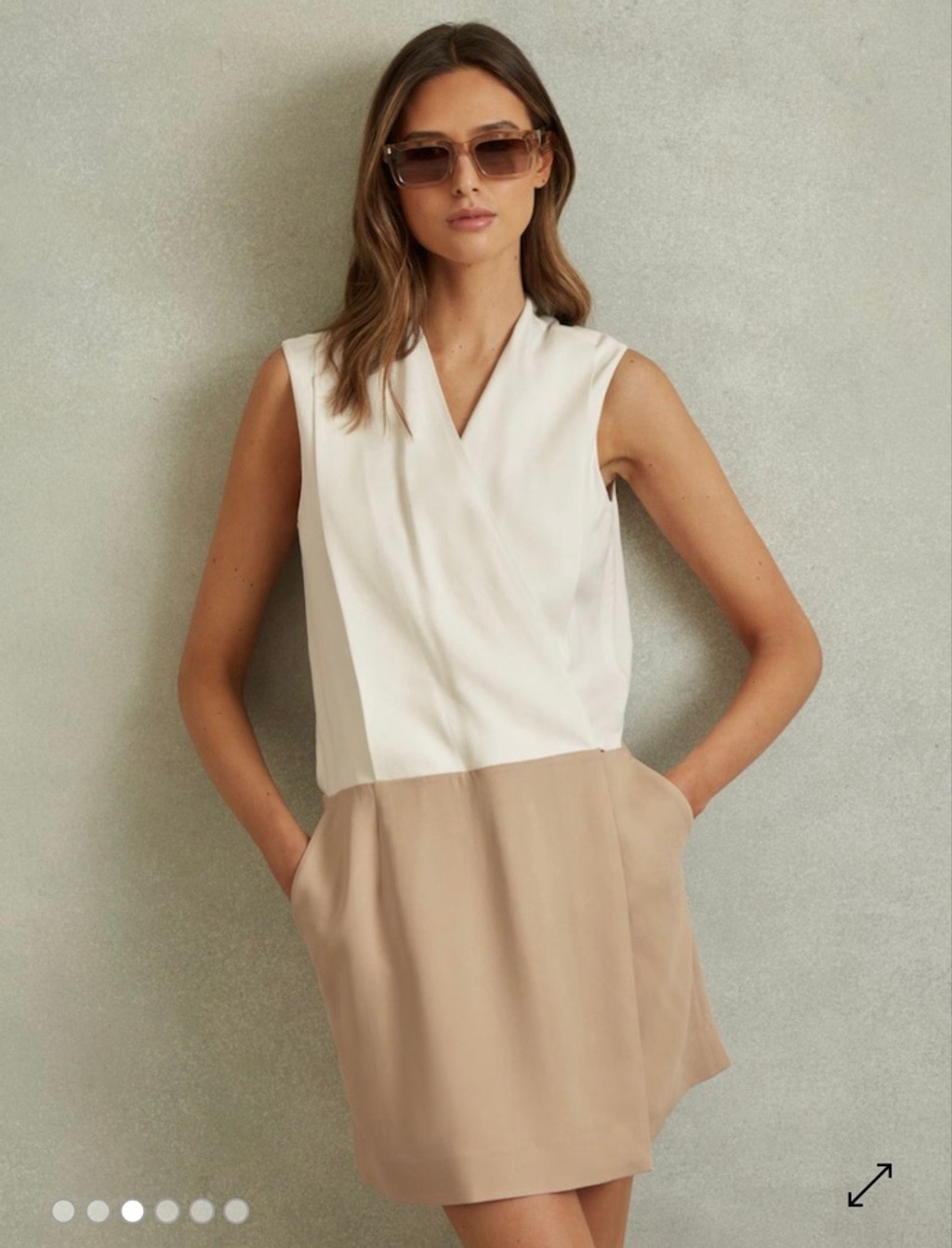 Women’s Reiss Vie Wrap-Front Shift Mini Dress in Nude/Ivory, Size 2