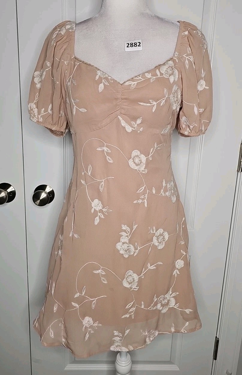 Altar’d State Dress Large Floral Embroidered Lace Cottage Core Brown Fit & Flare