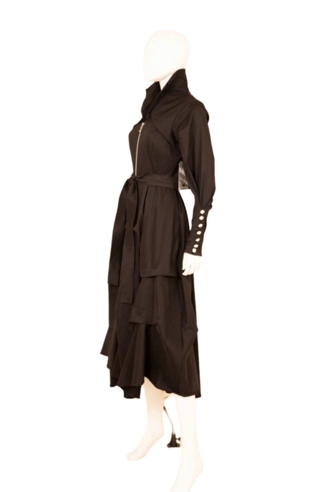 Stretch duppioni Long sleeve zip dress with wired collar, buttons on Cuff XXL