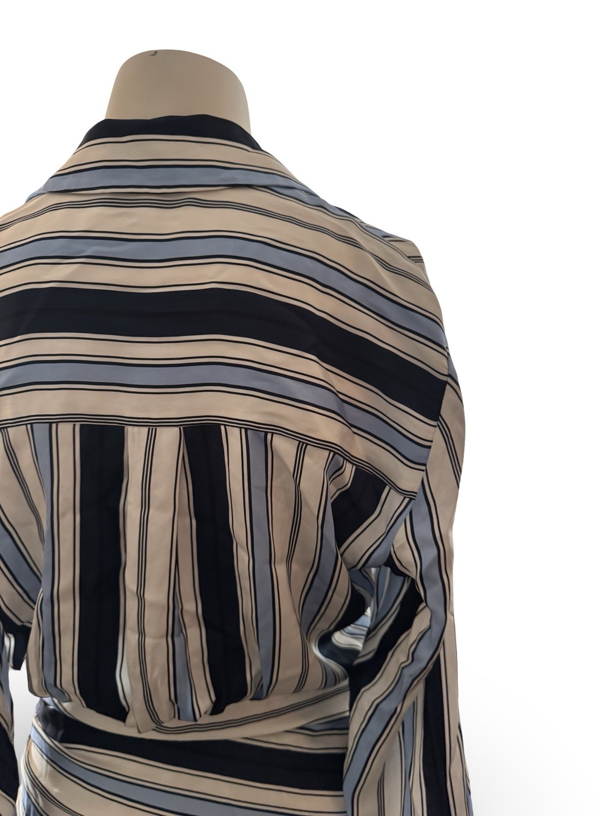 VERONICA BEARD Blouson Mini Dress Ruched Wrap Silk Blend Striped Blue sz 2