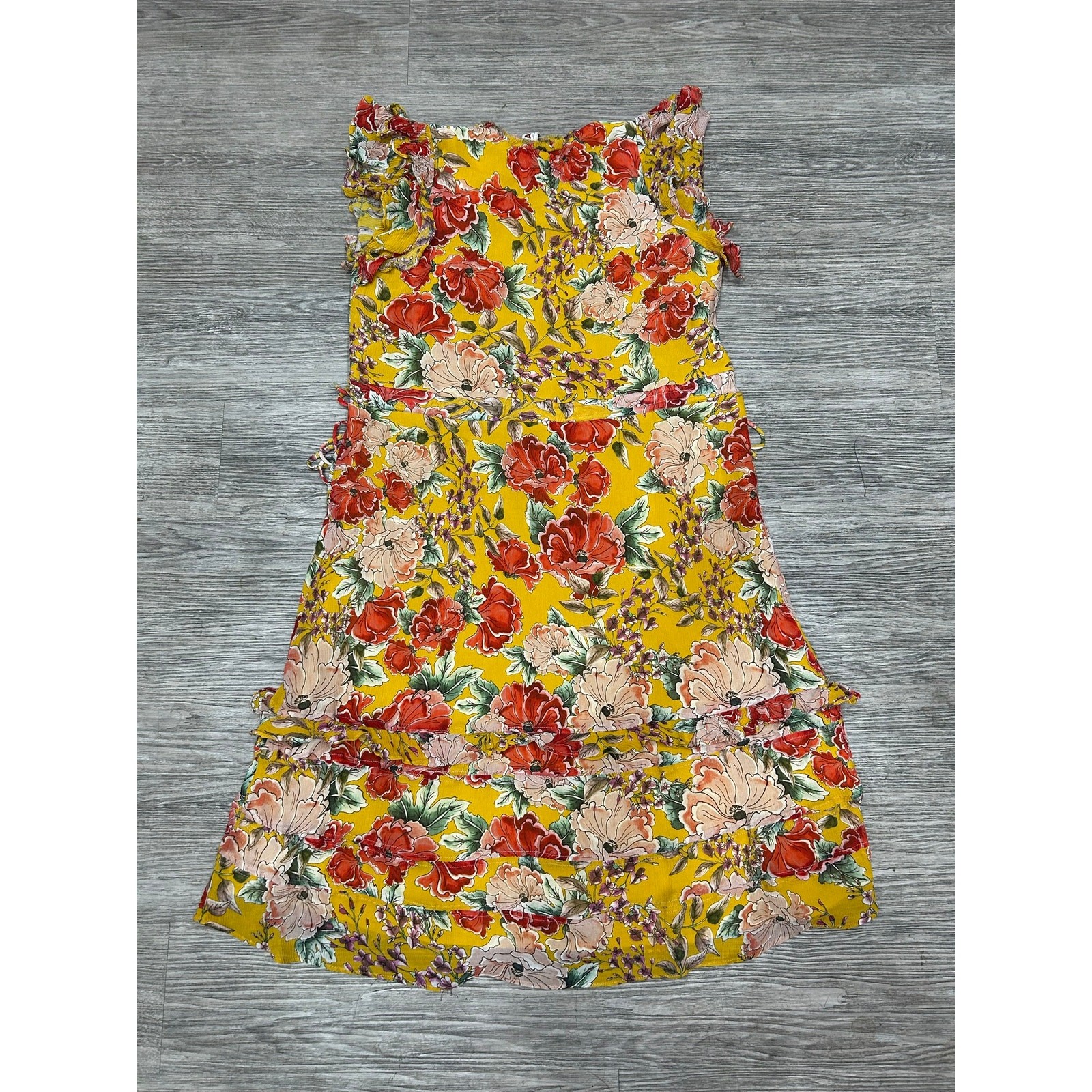 ⁠Dolan Left Coast Collection Yellow Floral Ruffle Midi Dress Sz S Anthropologie⁠
