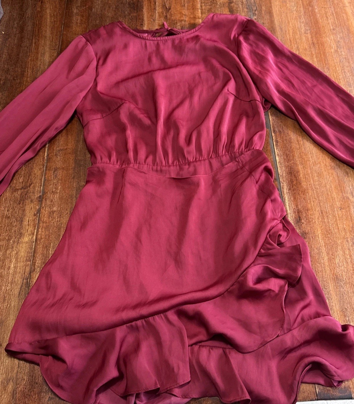HERE COMES THE SUN Dress Women M Long Sleeve Darla Ruffle Faux Wrap Fuchsia