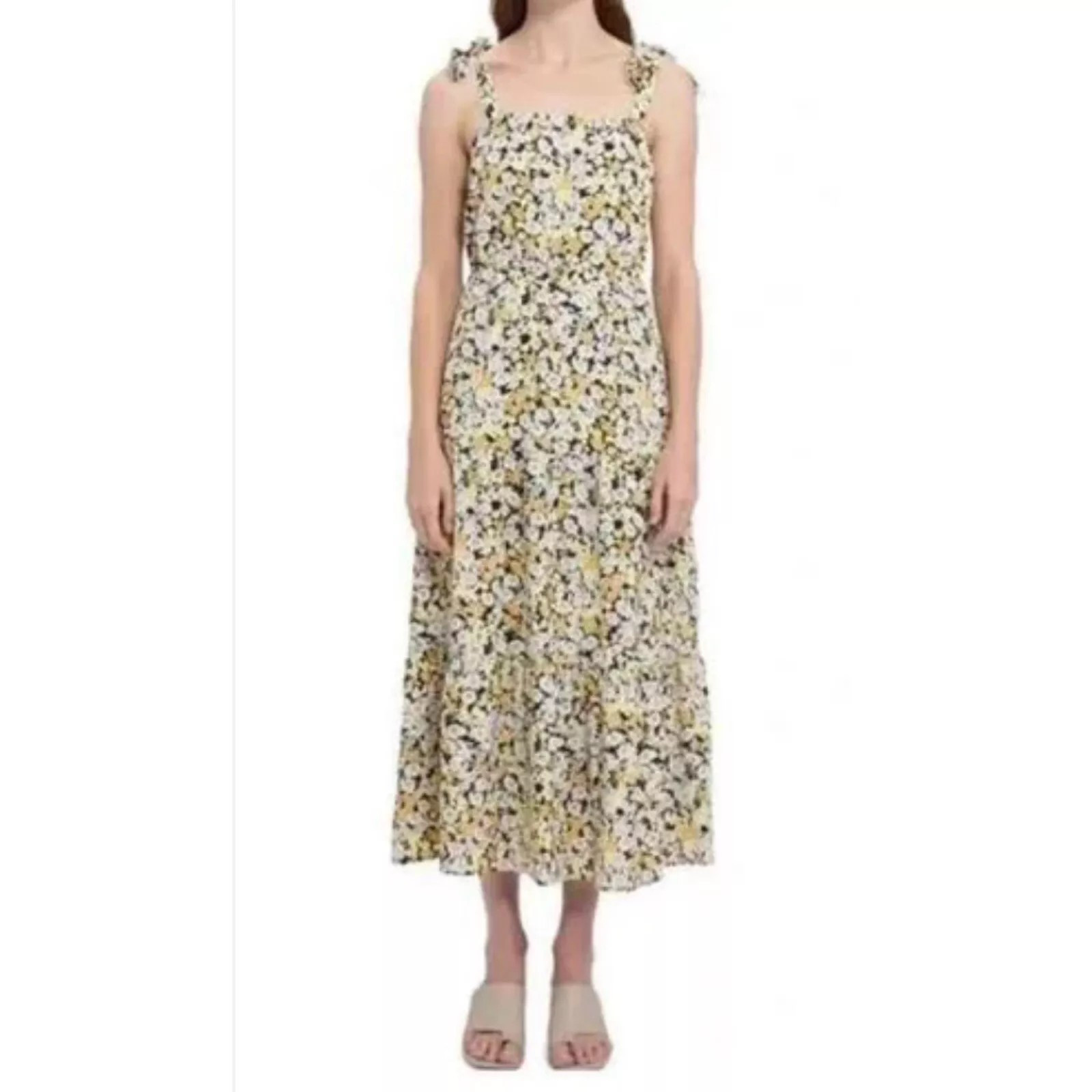 SOCIAL STANDARD BY SANCTUARY Cottage Prairie Sundress Floral Tiered Midi Dress S